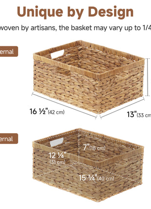Large Rectangular Wicker Basket with Built-in Handles, 1 Pack