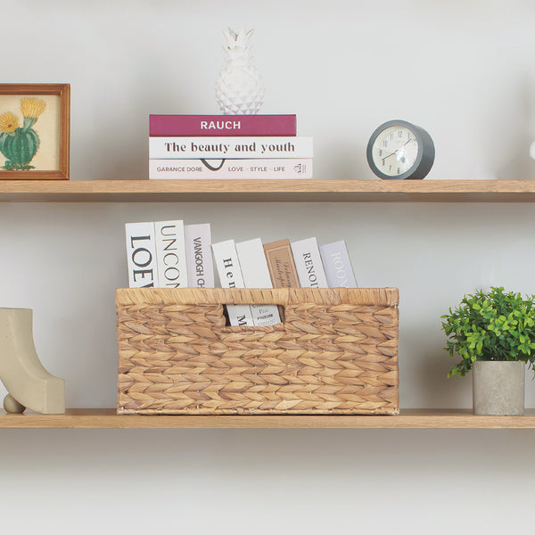 Large Rectangular Water Hyacinth Basket with Built-in Handles, 1 Pack