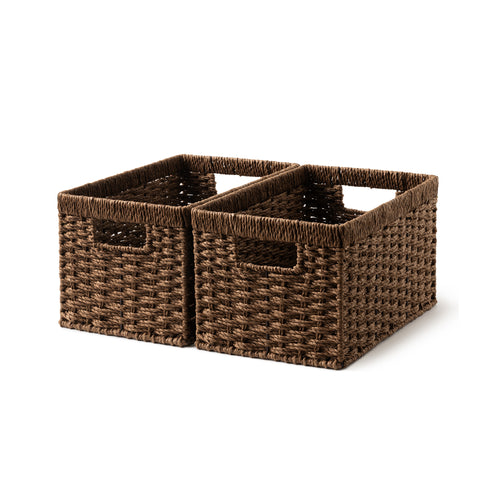 Rectangular Woven Paper Rope Basket, 2 Pack