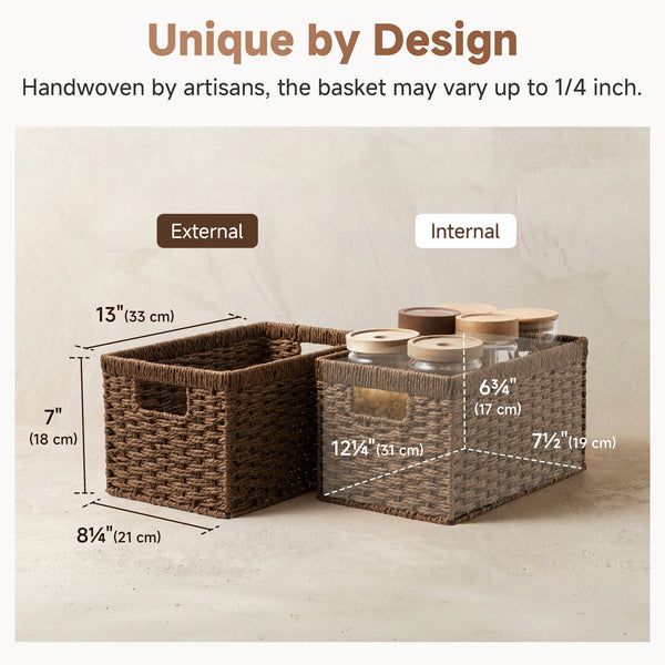 Rectangular Woven Paper Rope Basket, 2 Pack