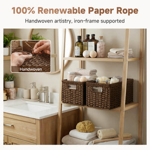 Rectangular Woven Paper Rope Basket, 2 Pack