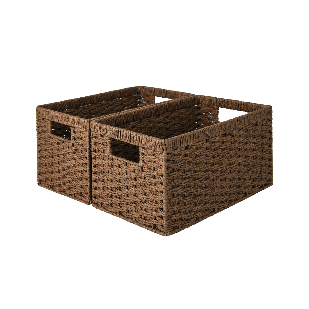 Rectangular Woven Paper Rope Basket, 2 Pack