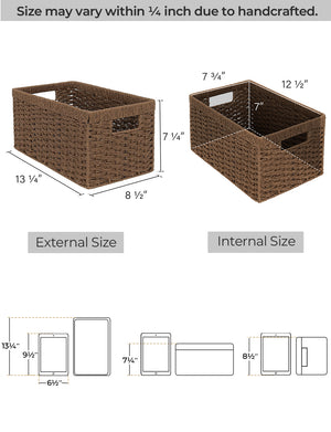 Rectangular Woven Paper Rope Basket, 2 Pack