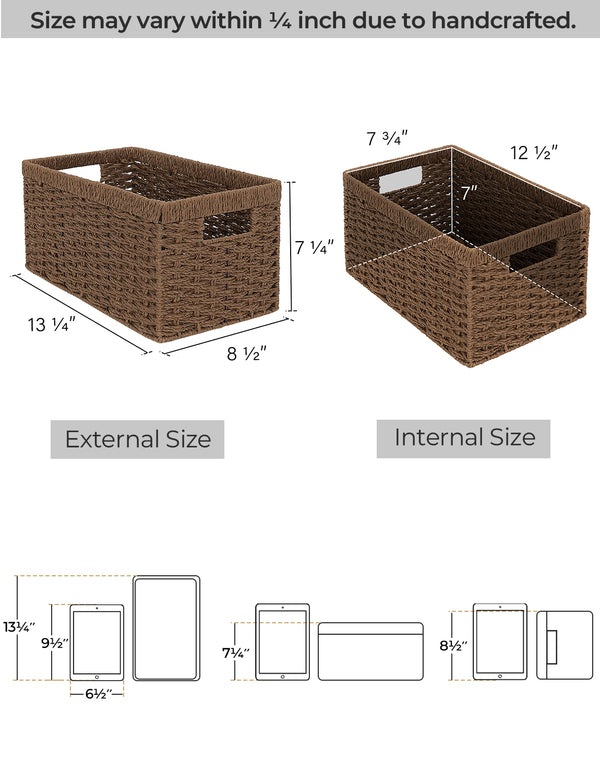 Rectangular Woven Paper Rope Basket, 2 Pack