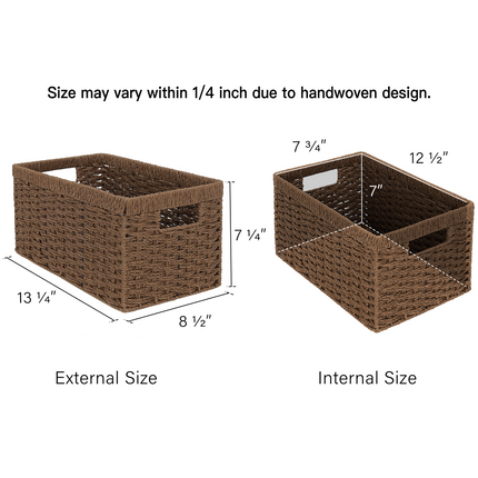 StorageWorks Rectangular Wicker Basket with Built-in Handles, 2 Pack