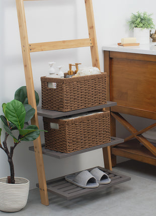 Rectangular Woven Wicker Basket with Built-in Handles, Paper Rope, 2 Pack