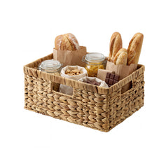 Large Rectangular Wicker Basket with Built-in Handles, Water Hyacinth, 1 Pack