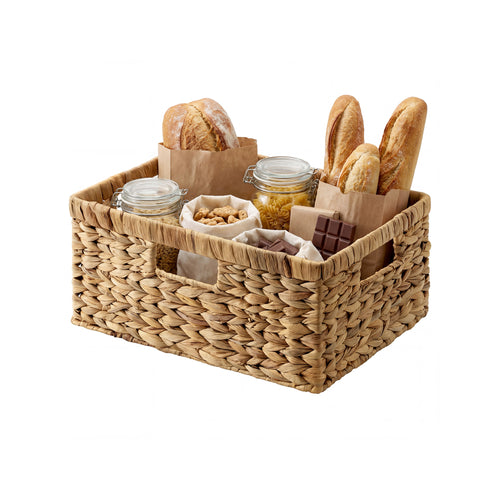 Large Rectangular Wicker Basket with Built-in Handles, Water Hyacinth, 1 Pack