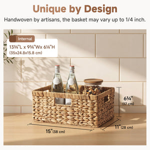 Large Rectangular Wicker Basket with Built-in Handles, Water Hyacinth, 1 Pack