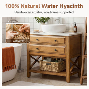 Large Rectangular Wicker Basket with Built-in Handles, Water Hyacinth, 1 Pack