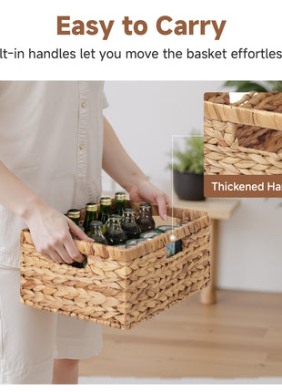 Large Rectangular Wicker Basket with Built-in Handles, 1 Pack