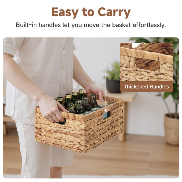 Large Rectangular Water Hyacinth Basket with Built-in Handles, 1 Pack