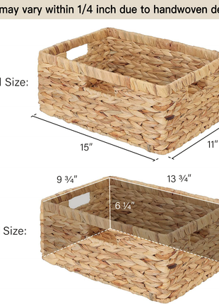 Large Rectangular Wicker Basket with Built-in Handles, 1 Pack