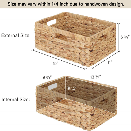 StorageWorks Large Rectangular Wicker Basket with Built-in Handles, 1 Pack