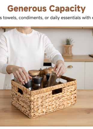 Large Rectangular Wicker Basket with Built-in Handles, 1 Pack