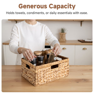 Large Rectangular Water Hyacinth Basket with Built-in Handles, 1 Pack