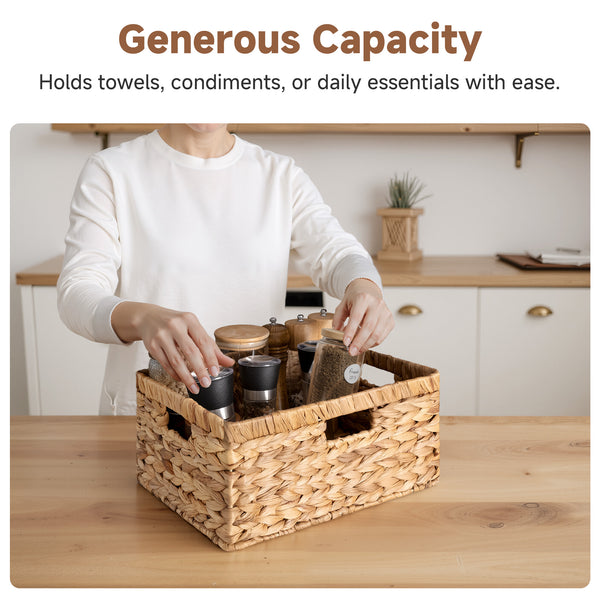 Large Rectangular Water Hyacinth Basket with Built-in Handles, 1 Pack