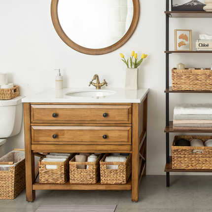 StorageWorks Large Rectangular Wicker Basket with Built-in Handles, 1 Pack