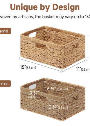 Large Rectangular Wicker Basket with Built-in Handles, 1 Pack