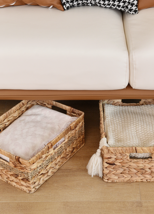 Large Rectangular Wicker Basket with Built-in Handles, 1 Pack