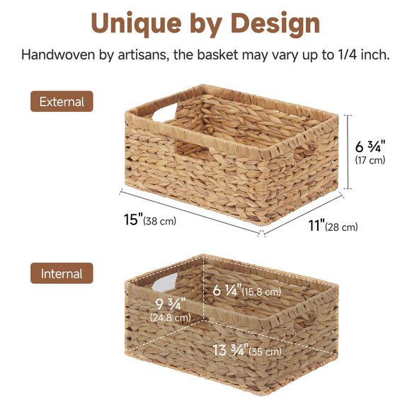 Large Rectangular Wicker Basket with Built-in Handles, 1 Pack