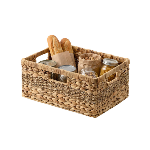 Large Rectangular Wicker Basket with Built-in Handles, Water Hyacinth, 1 Pack