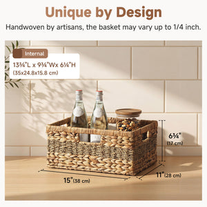 Large Rectangular Wicker Basket with Built-in Handles, Water Hyacinth, 1 Pack