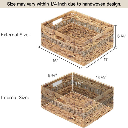 StorageWorks Large Rectangular Wicker Basket with Built-in Handles, 1 Pack