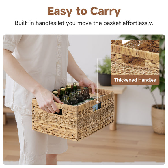 Large Rectangular Wicker Basket with Built-in Handles, 1 Pack