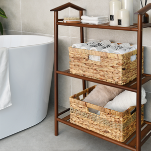 Large Rectangular Water Hyacinth Basket with Built-in Handles, 1 Pack