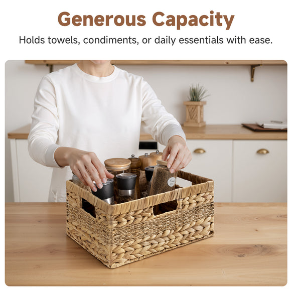 Large Rectangular Wicker Basket with Built-in Handles, 1 Pack