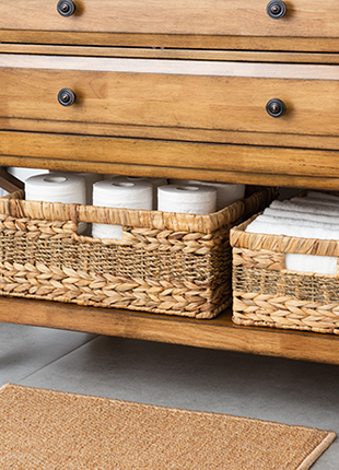 Large Rectangular Wicker Basket with Built-in Handles, 1 Pack