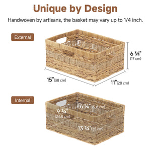 Large Rectangular Water Hyacinth Basket with Built-in Handles, 1 Pack