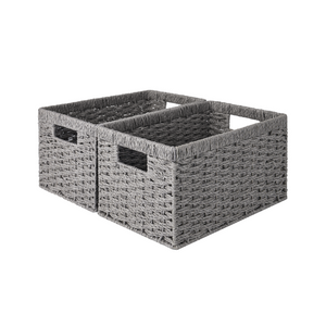 Rectangular Woven Paper Rope Basket, 2 Pack