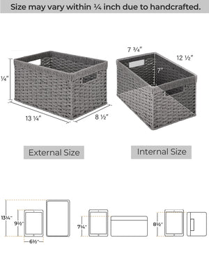 Rectangular Woven Paper Rope Basket, 2 Pack