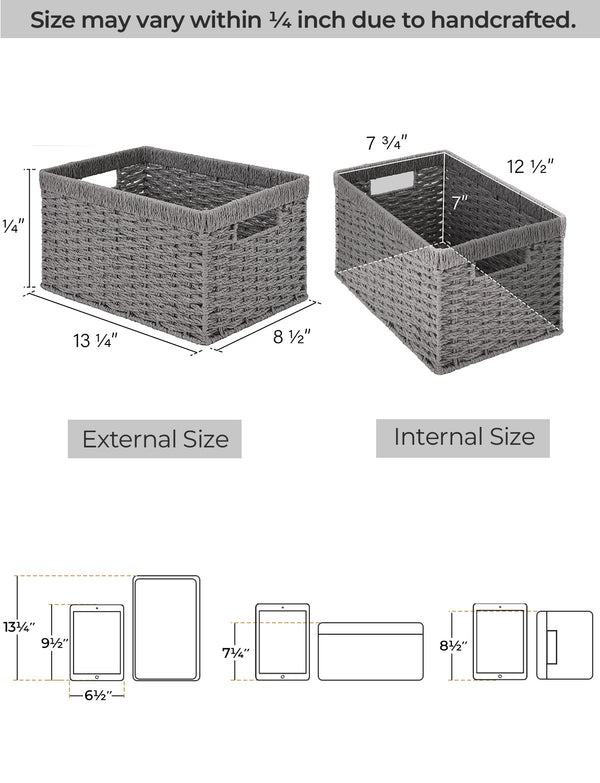 Rectangular Woven Paper Rope Basket, 2 Pack