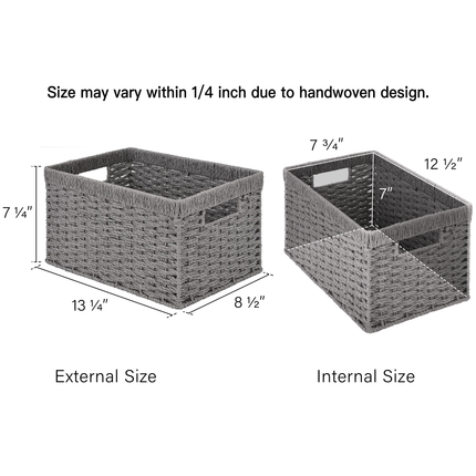 StorageWorks Rectangular Wicker Basket with Built-in Handles, 2 Pack