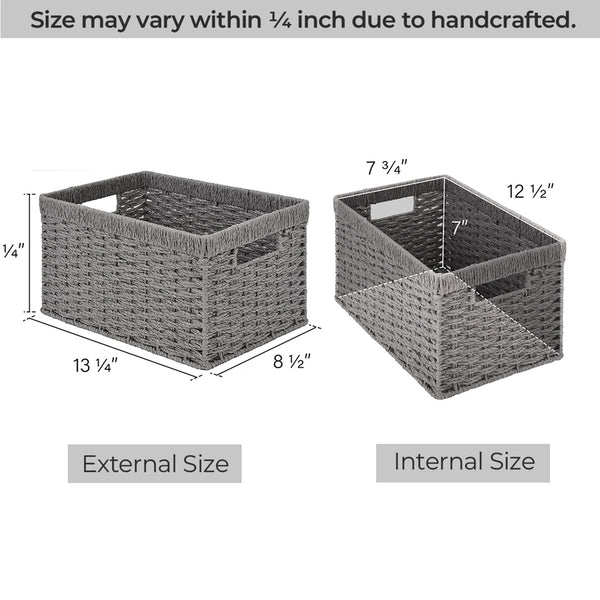 Rectangular Woven Paper Rope Basket, 2 Pack