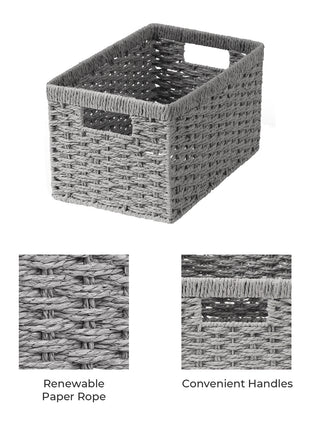 Rectangular Woven Wicker Basket with Built-in Handles, Paper Rope, 2 Pack