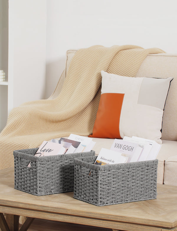 Rectangular Woven Paper Rope Basket, 2 Pack