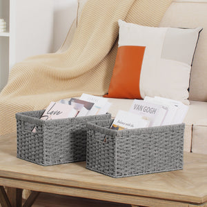 Rectangular Woven Paper Rope Basket, 2 Pack