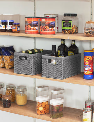 Rectangular Woven Paper Rope Basket, 2 Pack