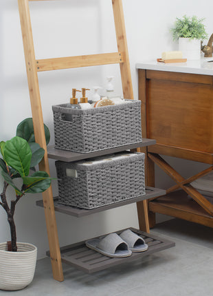 Rectangular Woven Wicker Basket with Built-in Handles, Paper Rope, 2 Pack