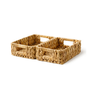 Rectangular Water Hyacinth Basket with Built-in Handles, Small, 2 Pack