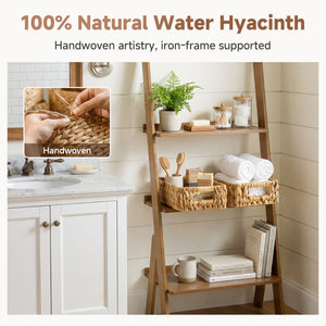 Rectangular Water Hyacinth Basket with Built-in Handles, Small, 2 Pack