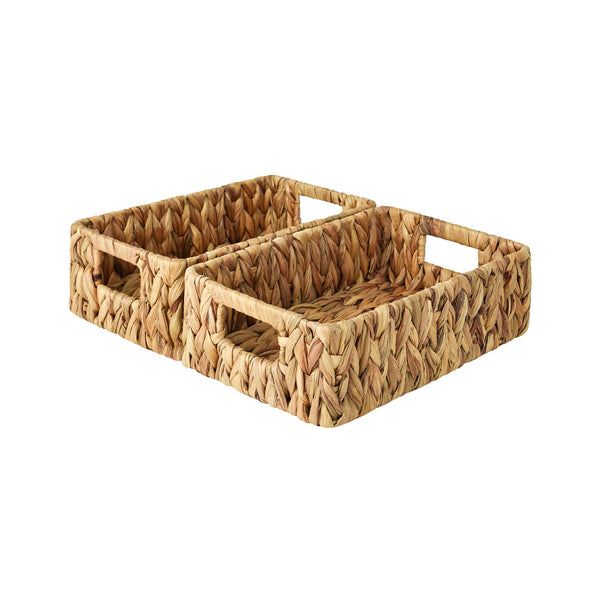 Rectangular Water Hyacinth Basket with Built-in Handles, Small, 2 Pack