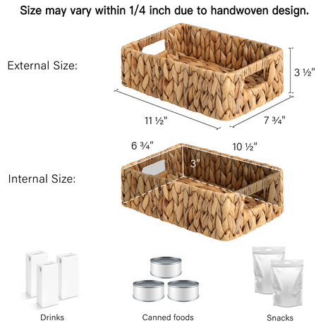 Rectangular Wicker Basket with Built-in Handles, Small, 2 Pack