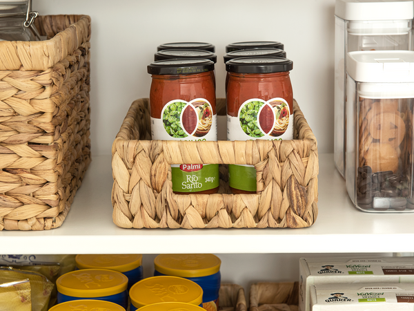 Rectangular Water Hyacinth Basket with Built-in Handles, Small, 2 Pack