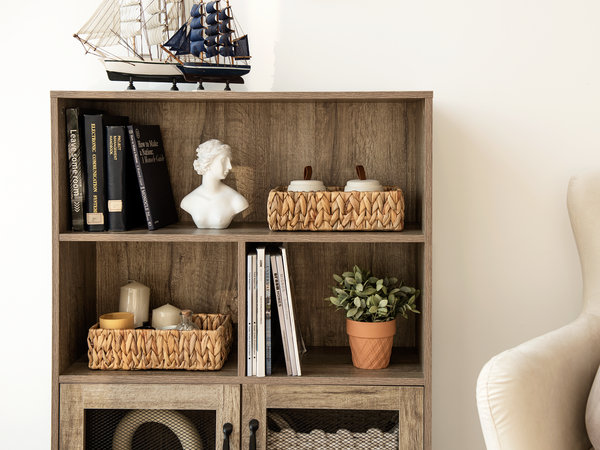 Rectangular Water Hyacinth Basket with Built-in Handles, Small, 2 Pack