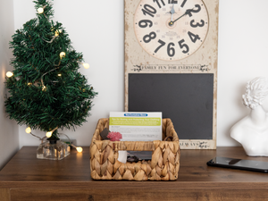 Rectangular Water Hyacinth Basket with Built-in Handles, Small, 2 Pack